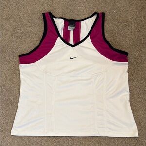 Nike Fitted White and Pink Sleeveless Tank Top